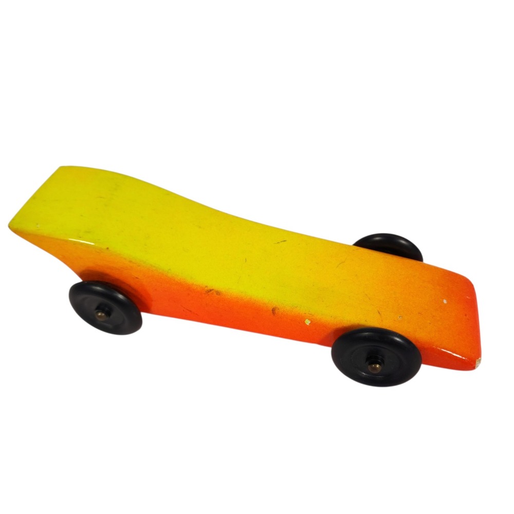 Vintage Wooden Toy Derby Race Car Yellow Orange Ombre Handcrafted